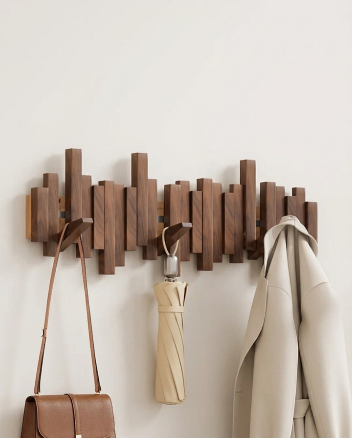 Wooden Wall Coat Rack with Foldable Magnetic Hooks – Beech, 3-10 Hooks 1