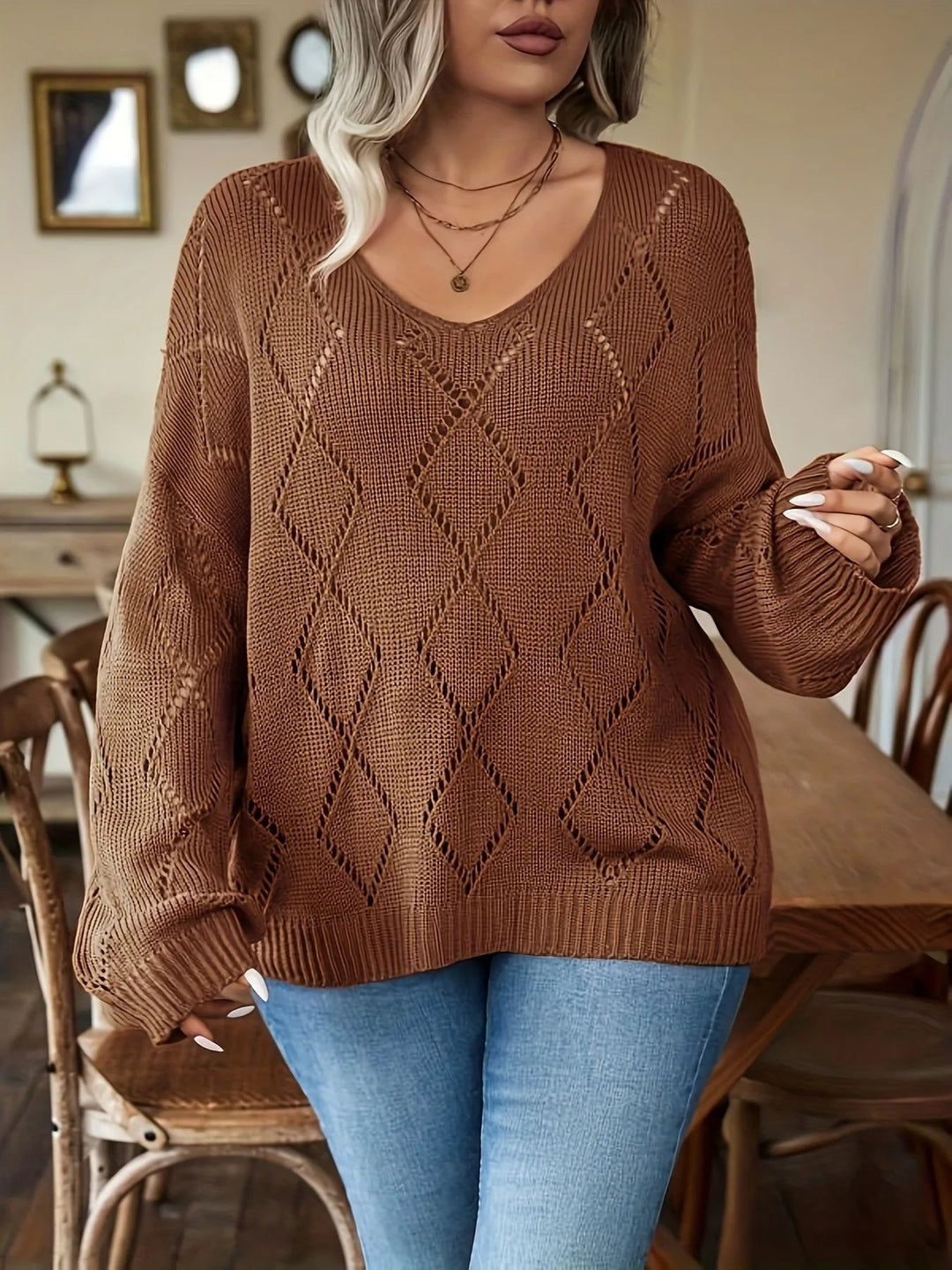 Dame Oversize Striktrøje i Plus Size – Marietta