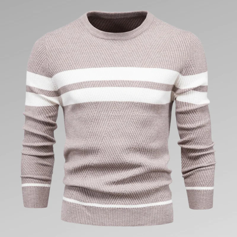 Herre stribet strikpullover med rund halsudskæring – Fabio