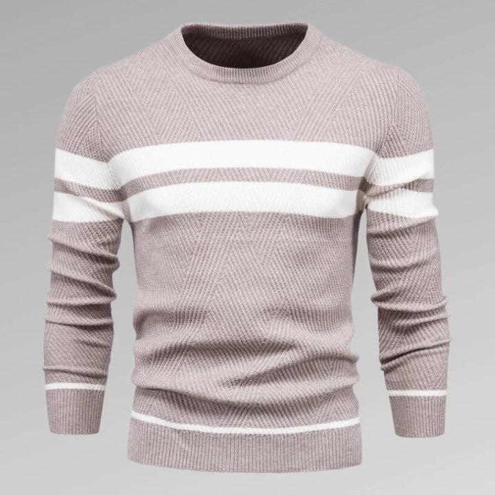Herre stribet strikpullover med rund halsudskæring – Fabio