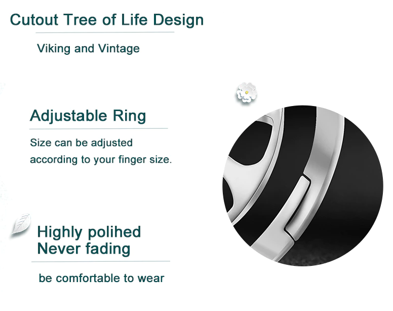 Verstellbarer Edelstahlring, Baum-des-Lebens-Design, hochglanzpoliert, langlebig.