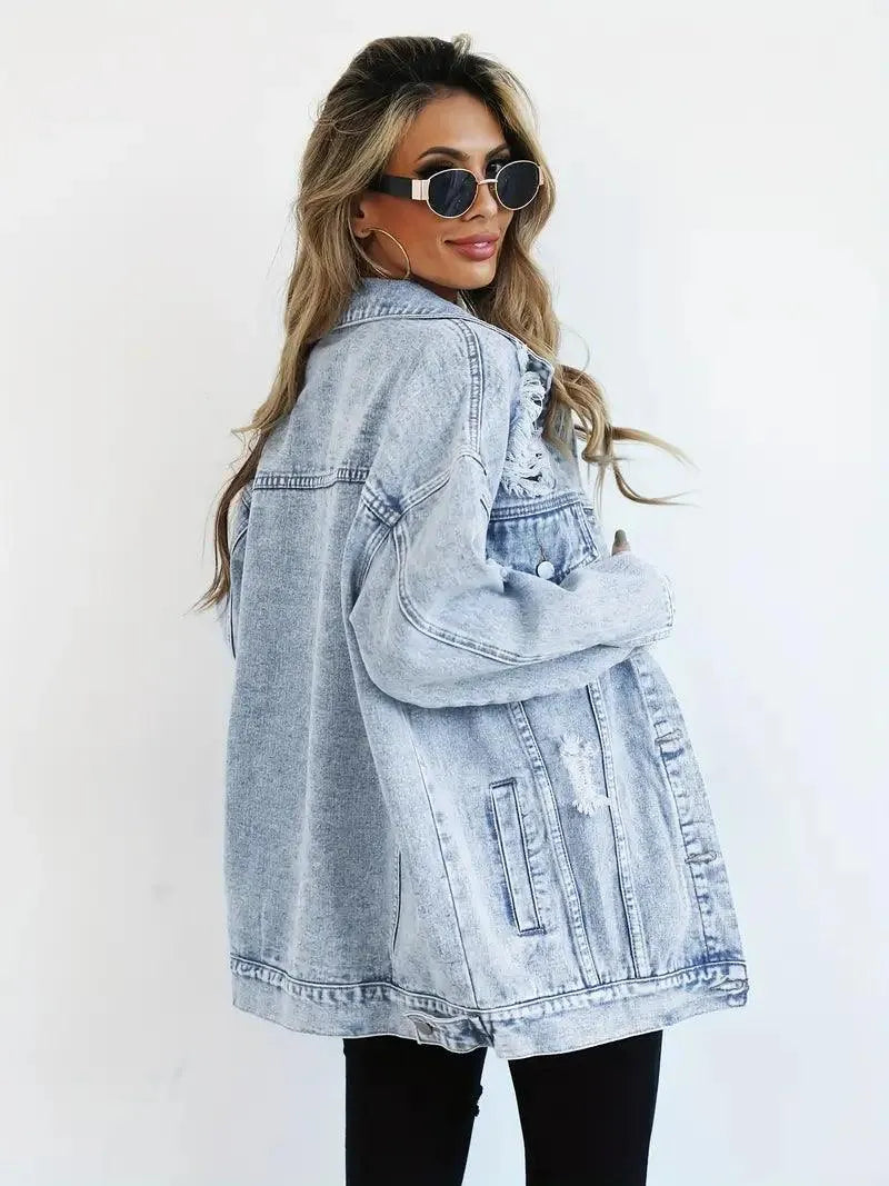 Vandtæt og foret oversized damejeansjakke med hætte – Efterårsmagi Talia