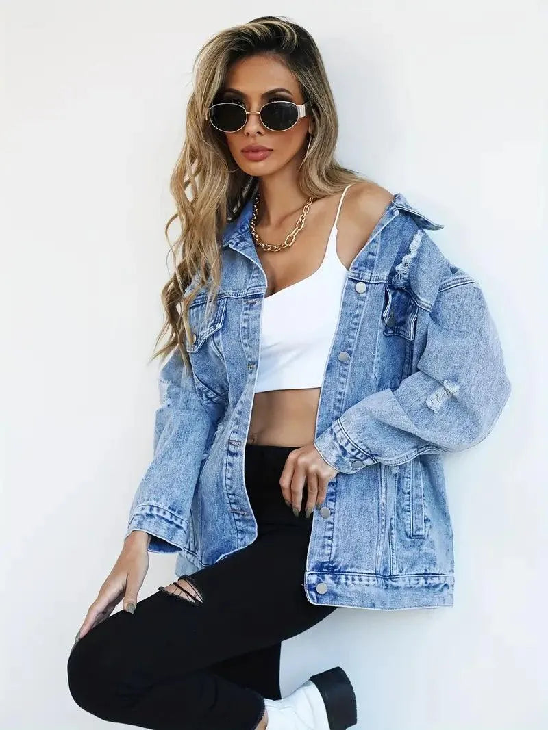 Vandtæt og foret oversized damejeansjakke med hætte – Efterårsmagi Talia