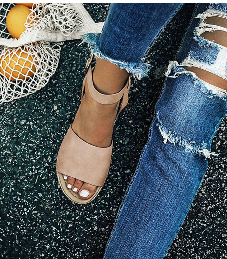 Damesandaler plateau-espadrille med kilehæl og remme – Livia