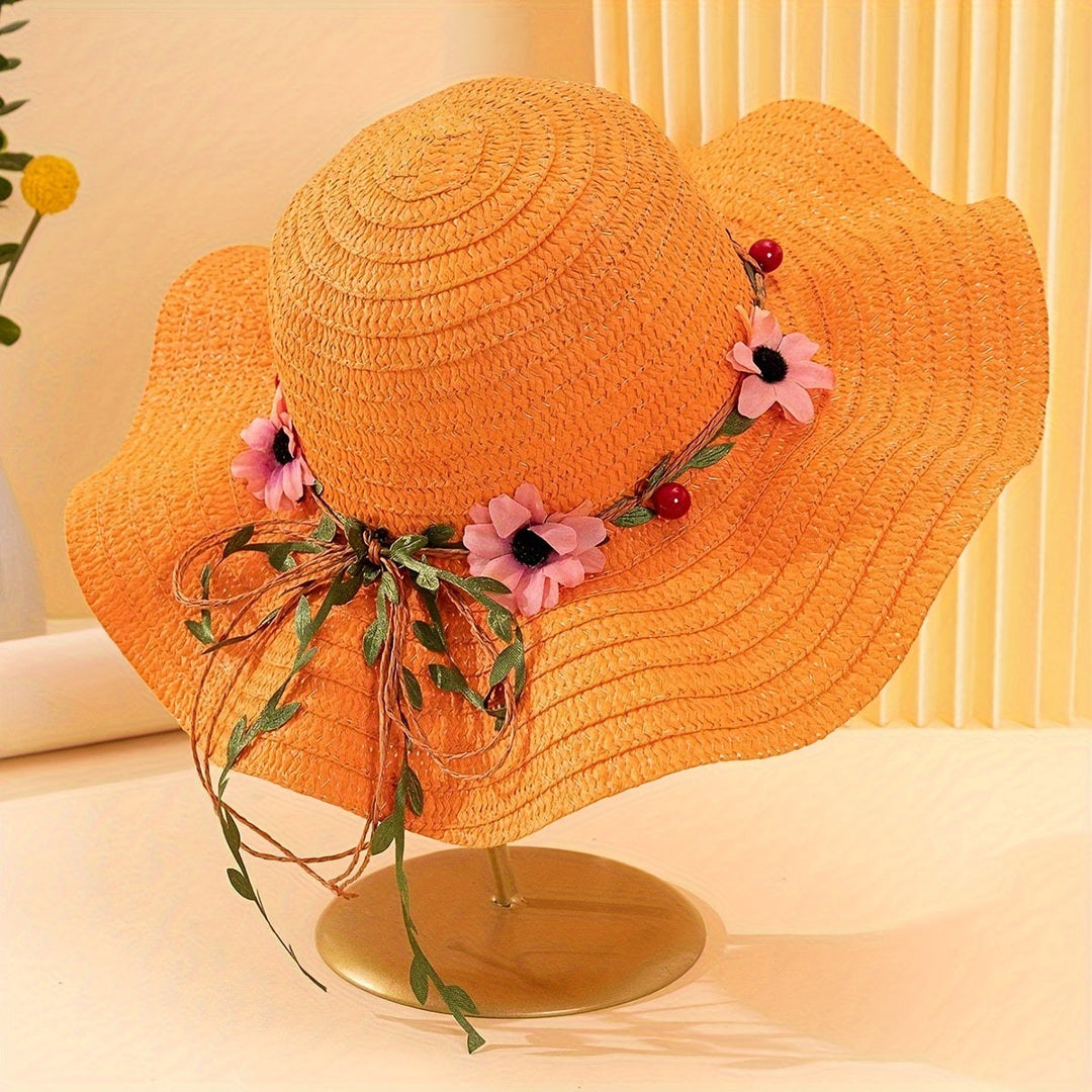 Dame sommer-stråhat med blomster- og frugtdetaljer – Solène