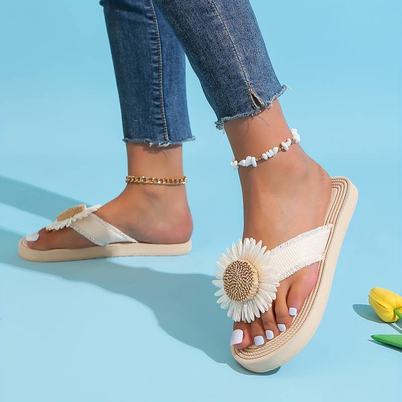 Boho slip-on sandaler med blomsterdetalje – Marivi