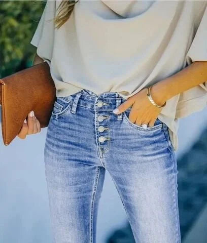 Trendy denimbukser med høj talje - Mila
