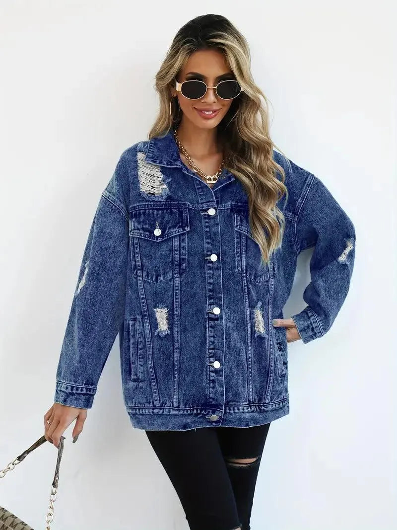 Vandtæt og foret oversized damejeansjakke med hætte – Efterårsmagi Talia