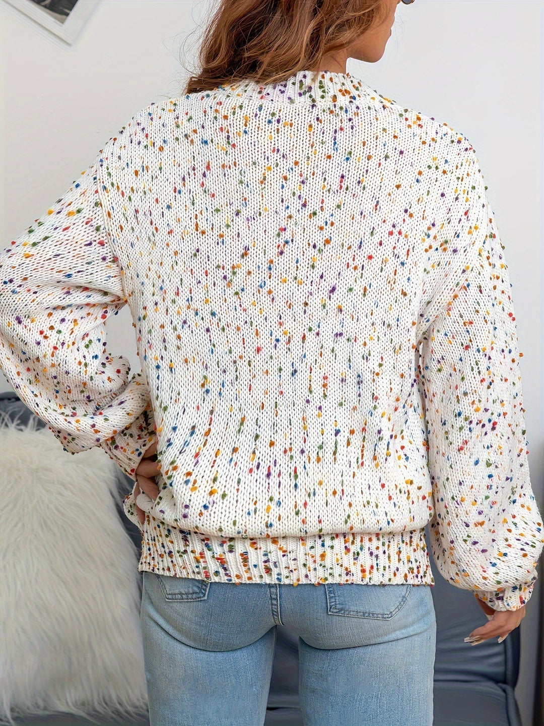 Strikket damepullover med konfetti-tryk – Noa