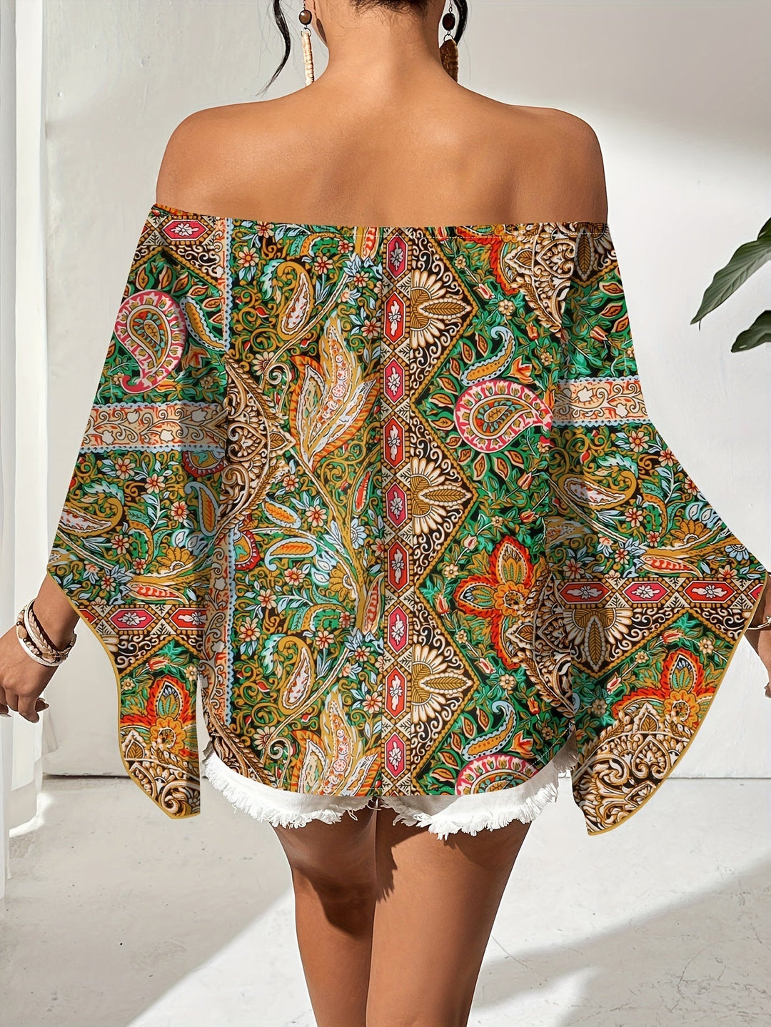 Off-Shoulder-bluse med geometrisk print – Noémie