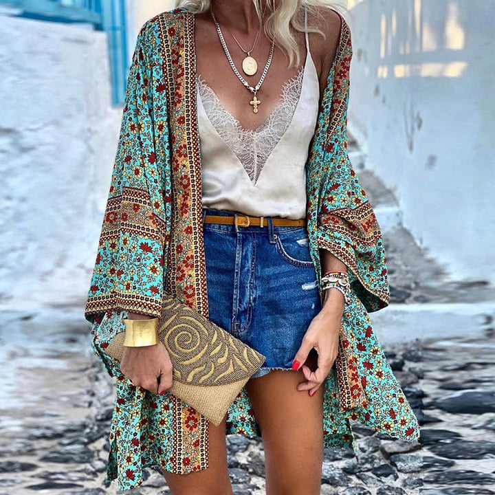 Trendy boho dame-strikjakke med mønster – Elara