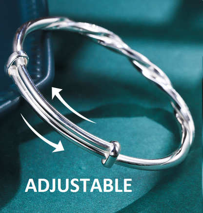 Verstellbares Silberarmband, elegantes Design, glänzend, Schmuck für Damen, modisch.