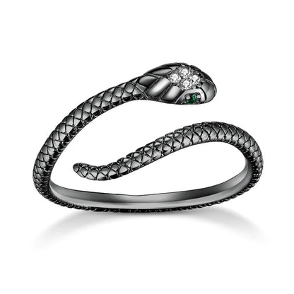 Schwarzer Schlangenring mit Diamanten, elegantes Design, Schmuck für Damen, Geschenkideen.