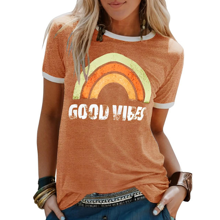 Dame-T-shirt med regnbueprint – Sunny