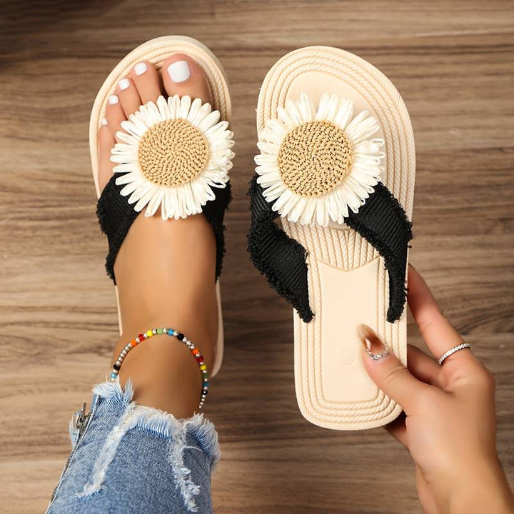 Boho slip-on sandaler med blomsterdetalje – Marivi