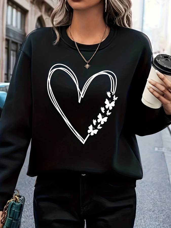 Dame sweater med hjerteprint – Bonny