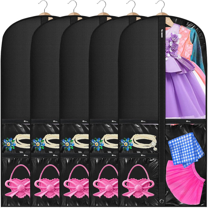 Sæt med tøjposer til dans og kostumer – 5-pak med gennemsigtige lommer og klaplukning (Køb 1, få 1 GRATIS)