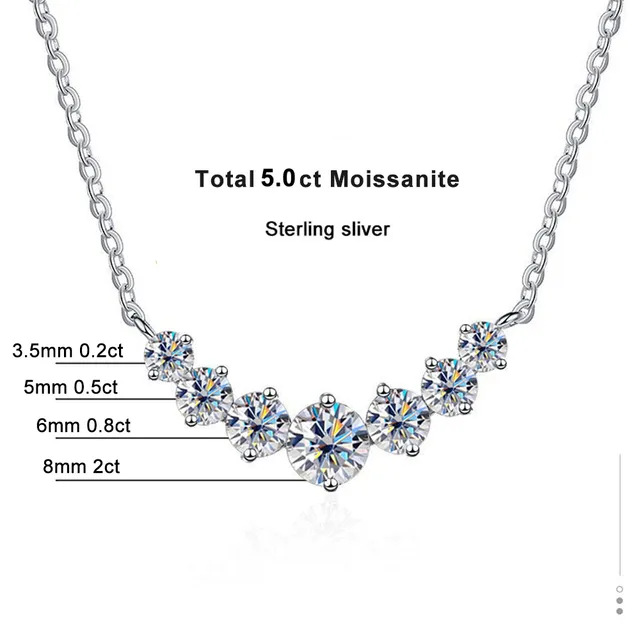 Moissanit Halskette 5.0 ct, Sterling Silber, funkelnde Steine, elegantes Schmuckdesign