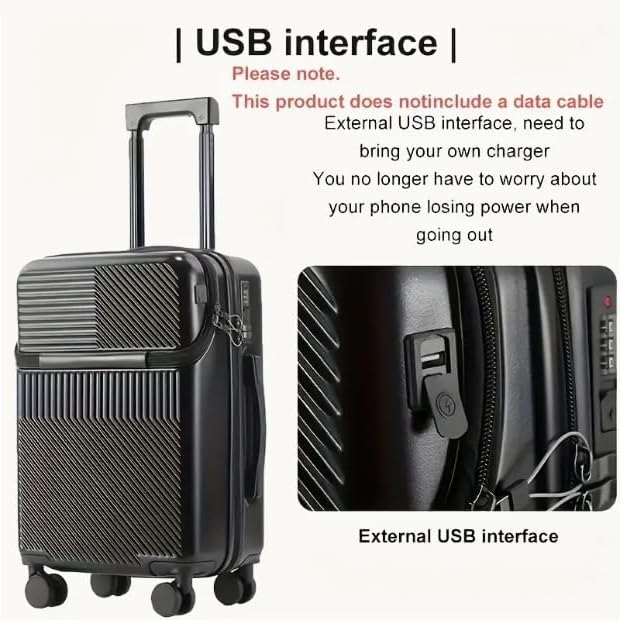 Håndbagage med hård skal, kopholder, USB-port og TSA-lås
