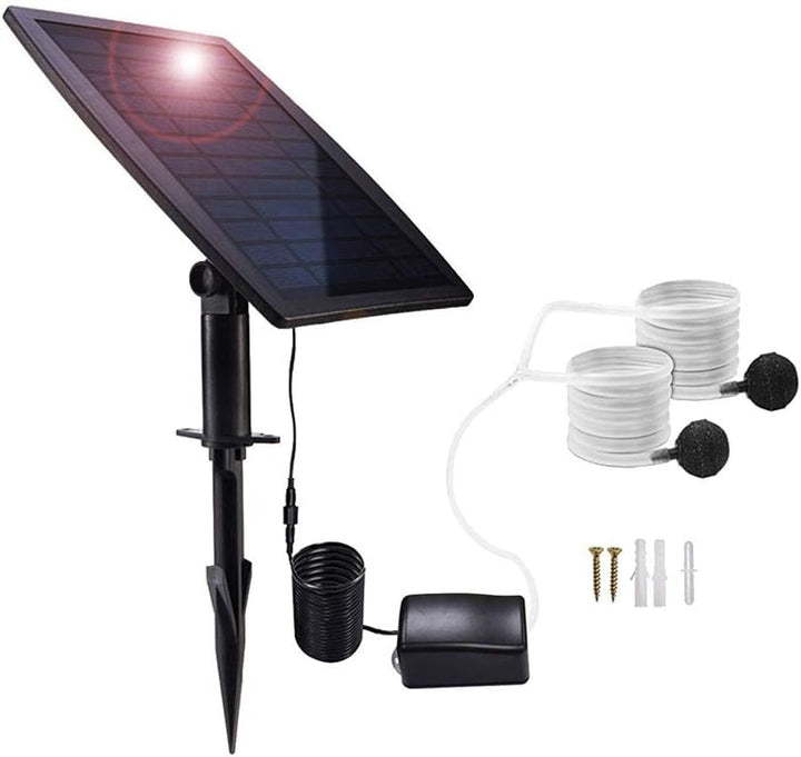 Solcelle-drevet luftpumpe kit 2,5 W med slanger og sten