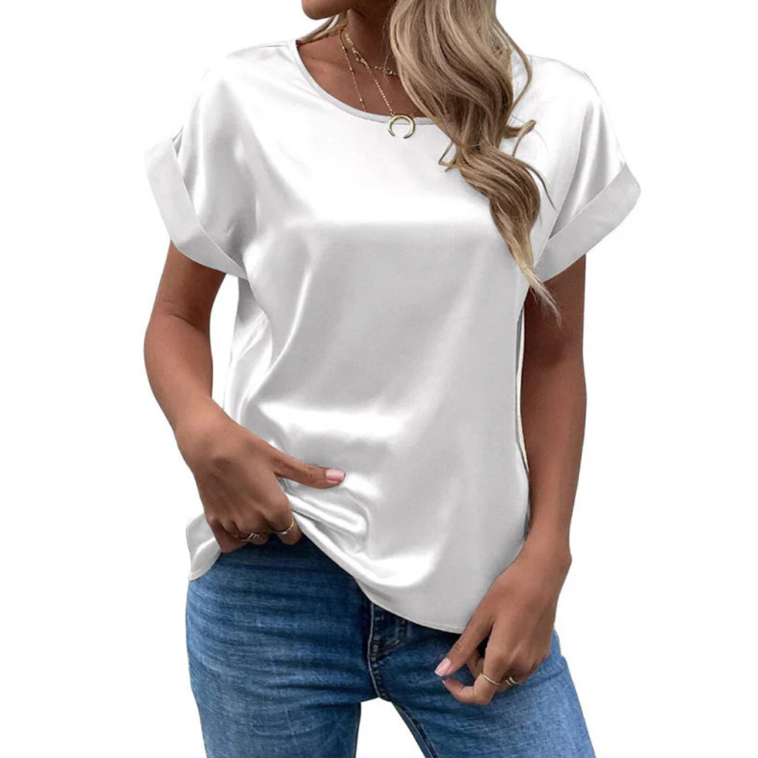 Satineret trend-T-shirt med løs pasform til damer – Leona