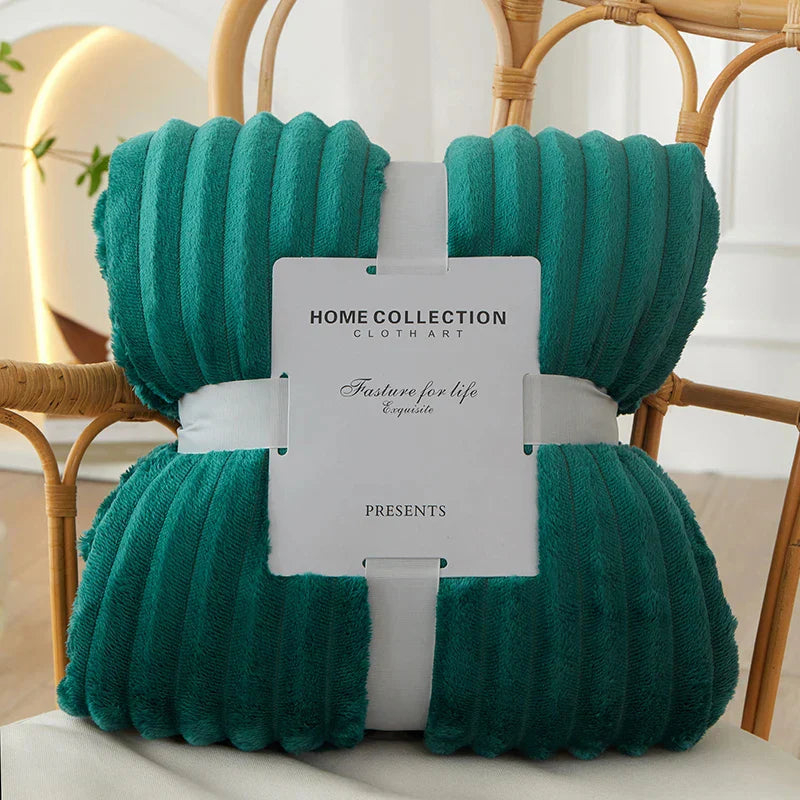 Bredstribet flonel-fleece tæppe - CozyStripe