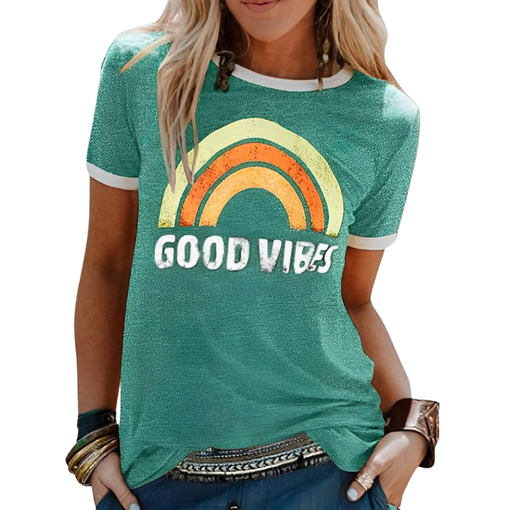 Dame-T-shirt med regnbueprint – Sunny