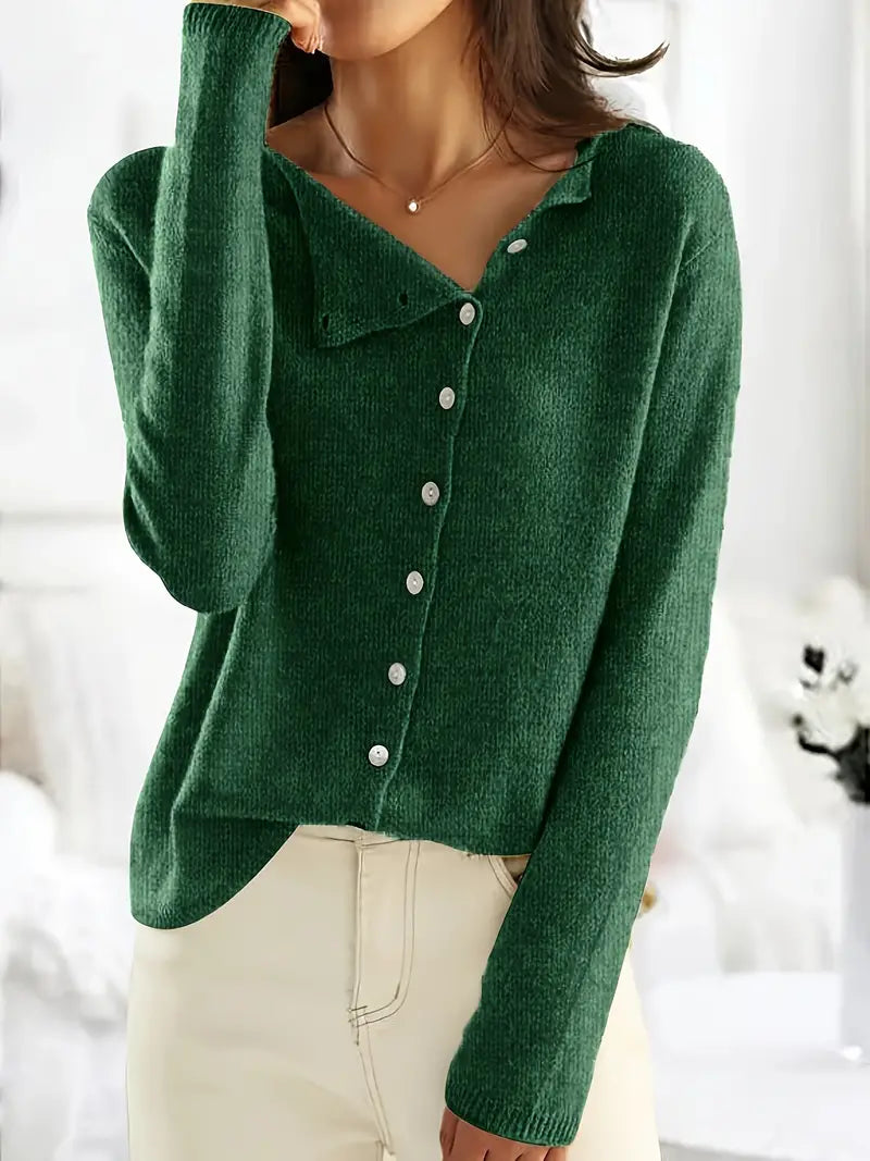 Ensfarvet Asymmetrisk Cardigan med Knaplukning - Sienna
