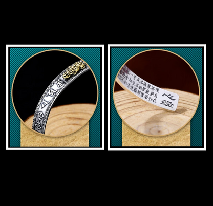 Silberarmreif mit chinesischen Gravuren, traditionelles Design, handgefertigt, Unisex-Schmuck.