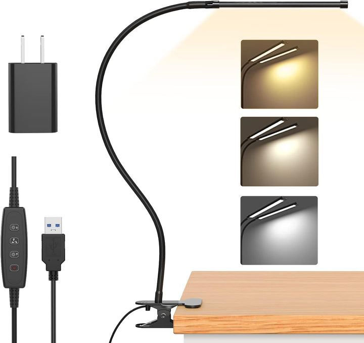 77 LED skrivebordsklemme lampe med USB-strøm og fleksibel gåsehals – Serava