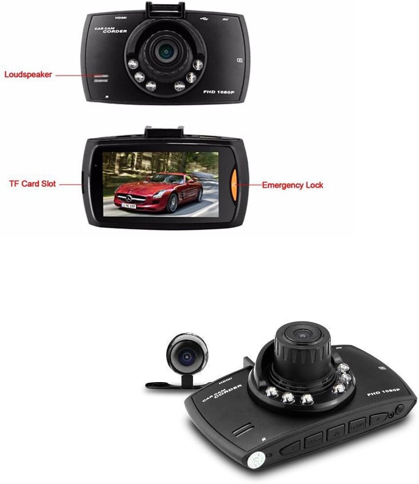 Dual Lens Car Dash Cam G30 2.7" LCD Full HD 1080P med G-Sensor