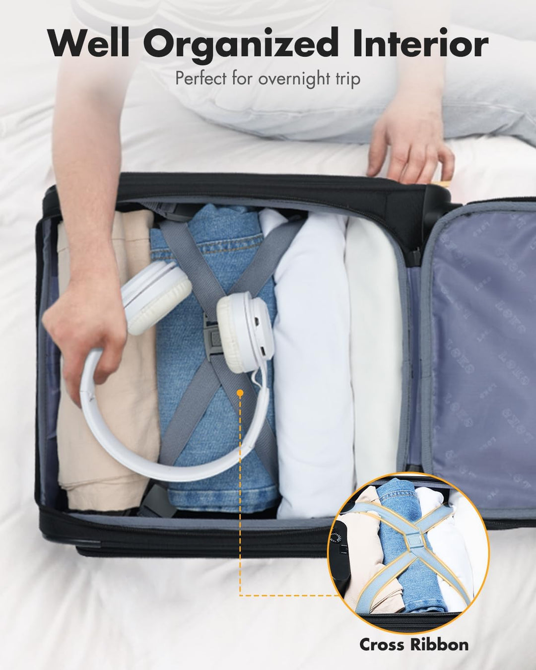 Flyselskabsgodkendt håndbagage til under sædet med spinnerhjul og laptoprum