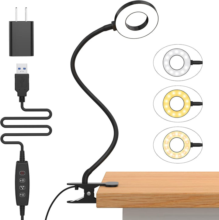 3 Farvemodi LED Bordklemplampe med & Fleksibel Gåsehals – Selvara