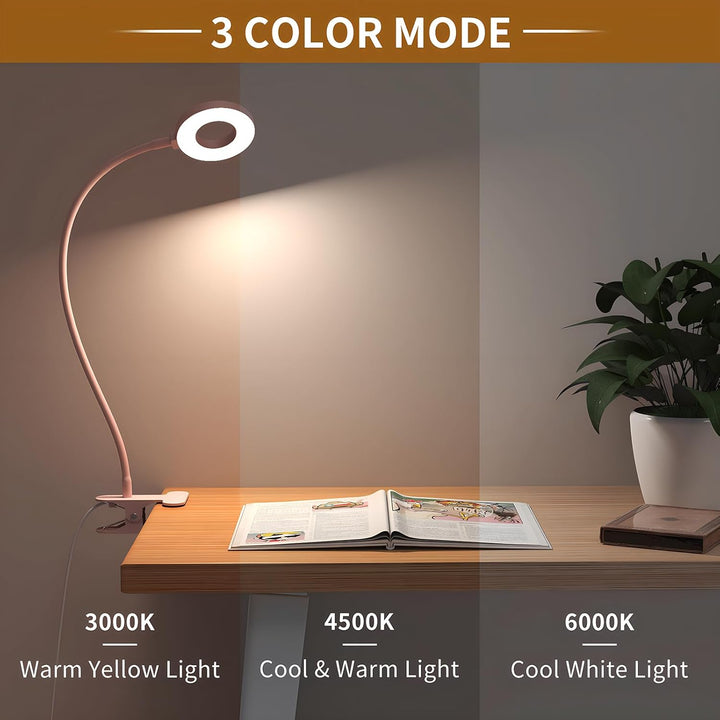 3 Farvemodi LED Bordklemplampe med & Fleksibel Gåsehals – Selvara