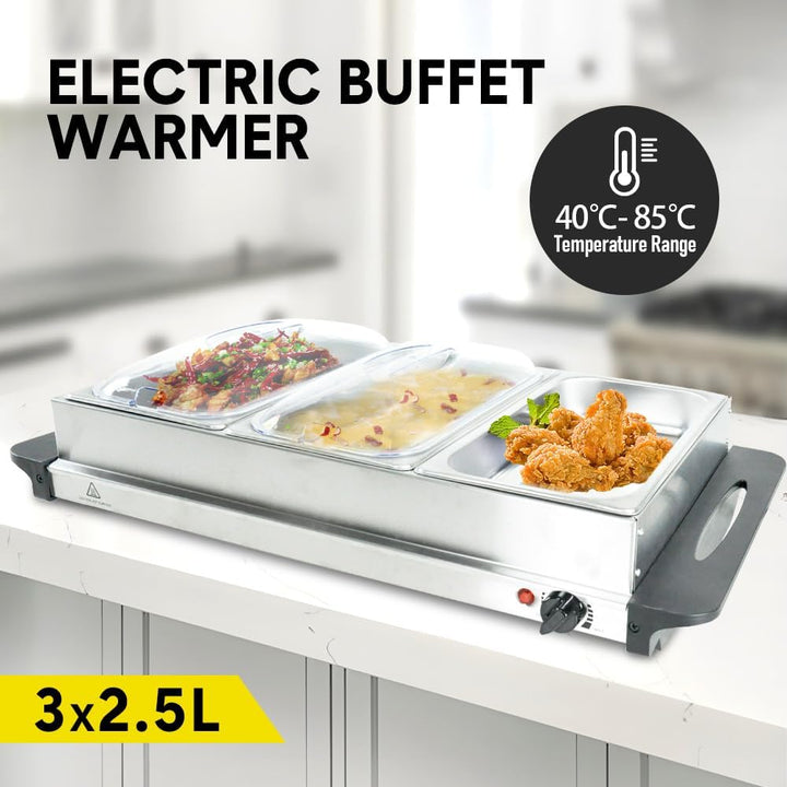 Elektrisk buffetmadvarmer med 3 × 2,5L skåle og temperaturkontrol – Valtero