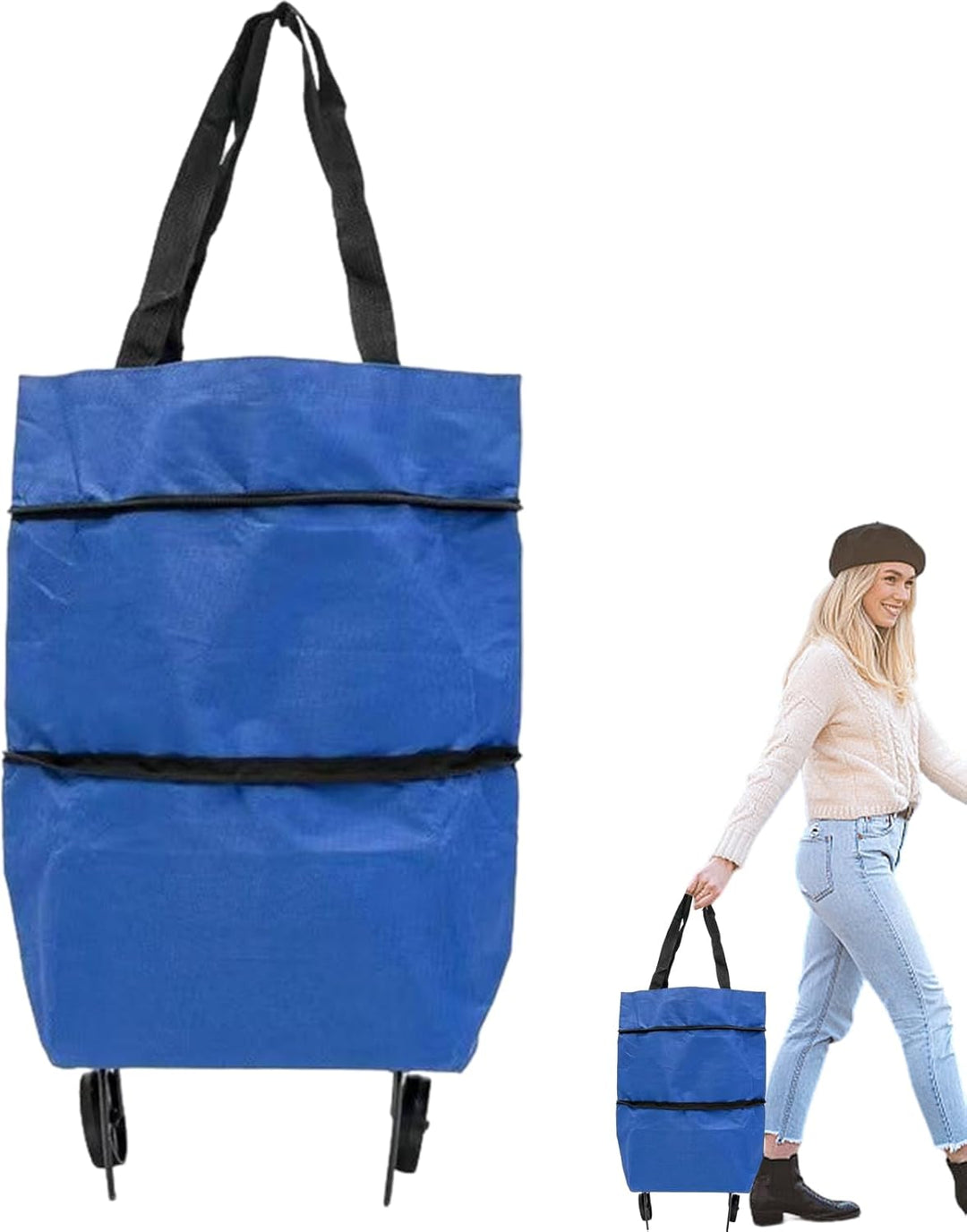 Stor kapacitet sammenklappelig indkøbsbag med hjul genanvendelig vogn tote- Veytra