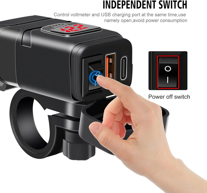 Motorcykel USB & Type-C Hurtigoplader med Voltmeter – Drayvik