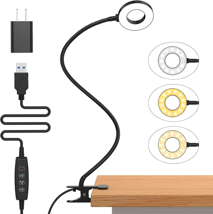 3 Farvemodi LED Bordklemplampe med & Fleksibel Gåsehals – Selvara