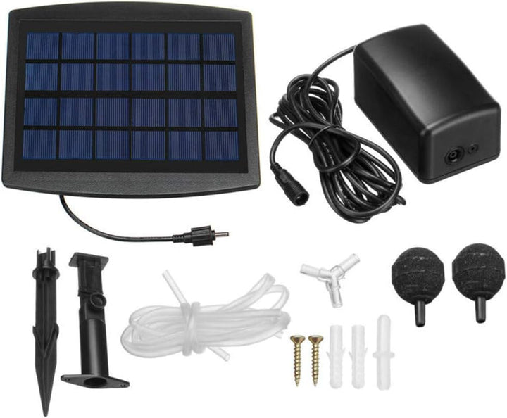Solcelle-drevet luftpumpe kit 2,5 W med slanger og sten