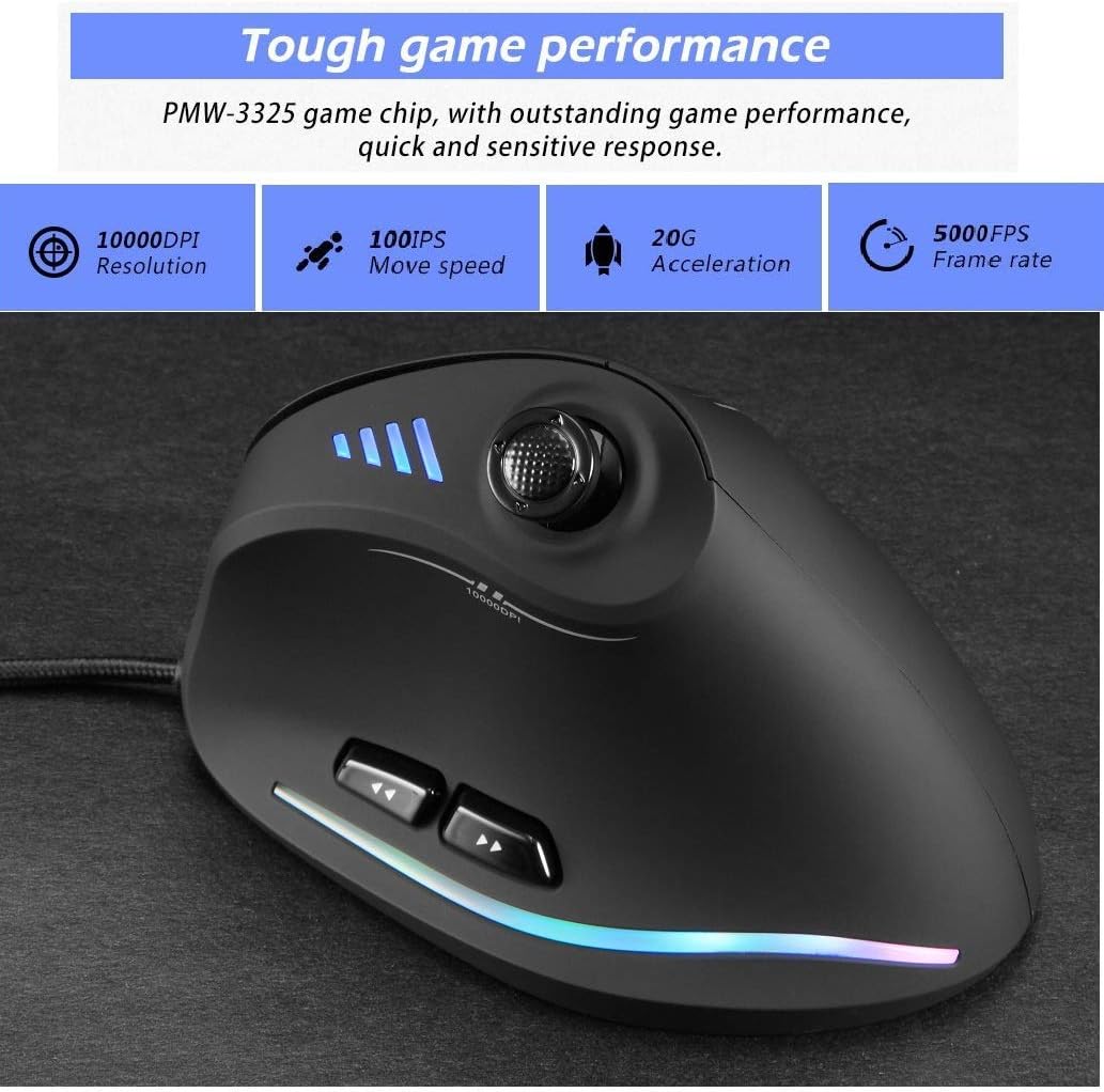 Vertikal RGB gamingmus med joystick og 11 programmerbare knapper – Kryvos