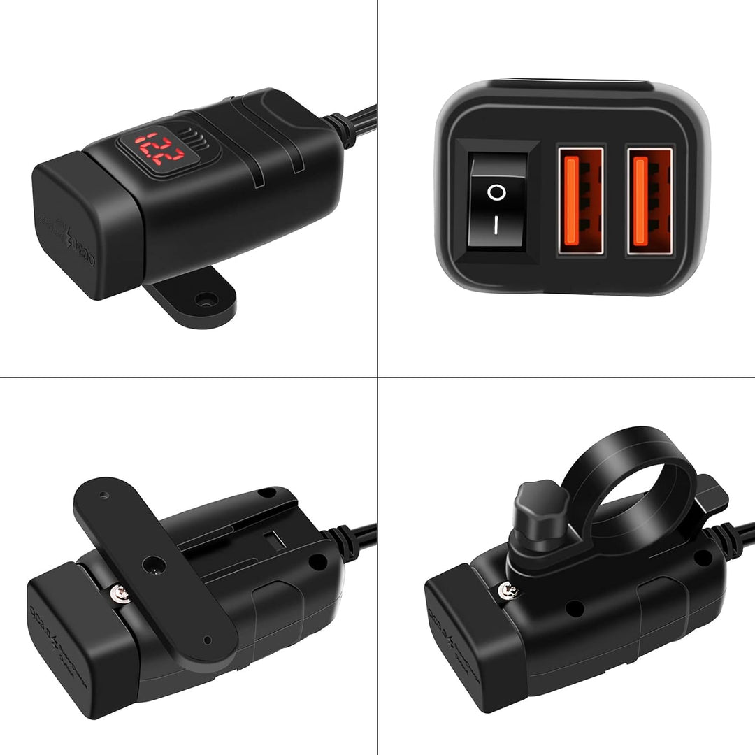 Motorcykel USB & Type-C Hurtigoplader med Voltmeter – Drayvik
