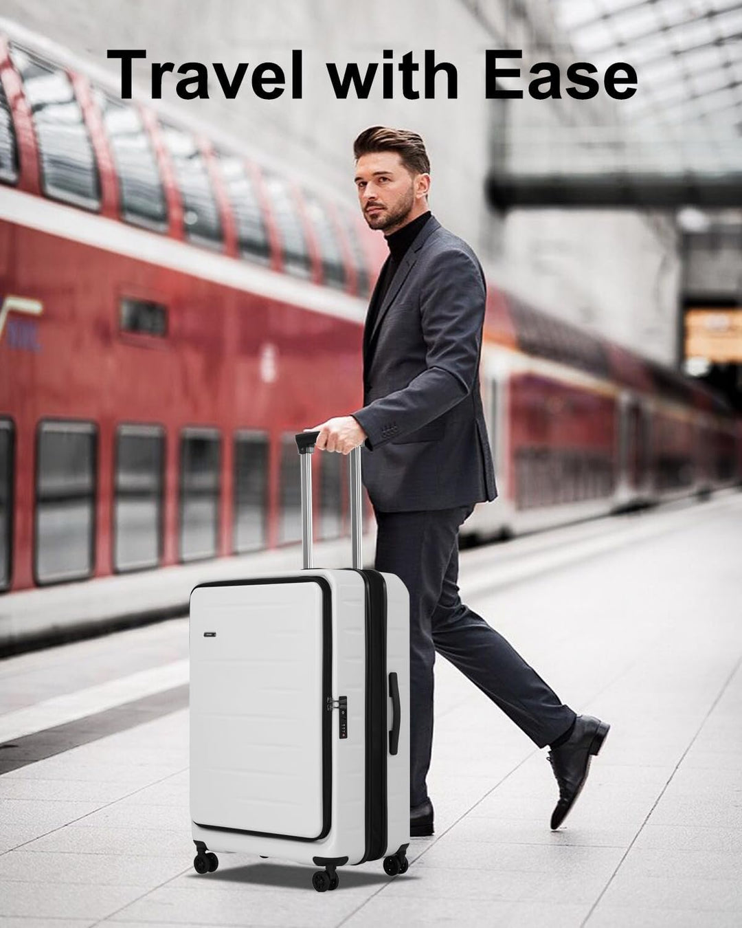 Udvidelig hardshell-kuffert med frontlomme og TSA-lås