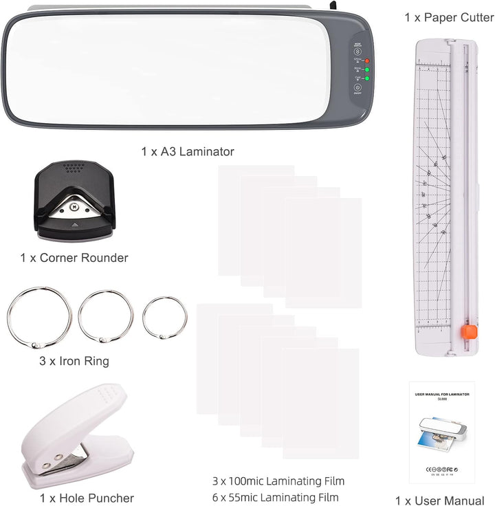 A3 bordmodel laminator-sæt med varme- og kuldeindstillinger og 6-i-1 funktioner – Lexaro