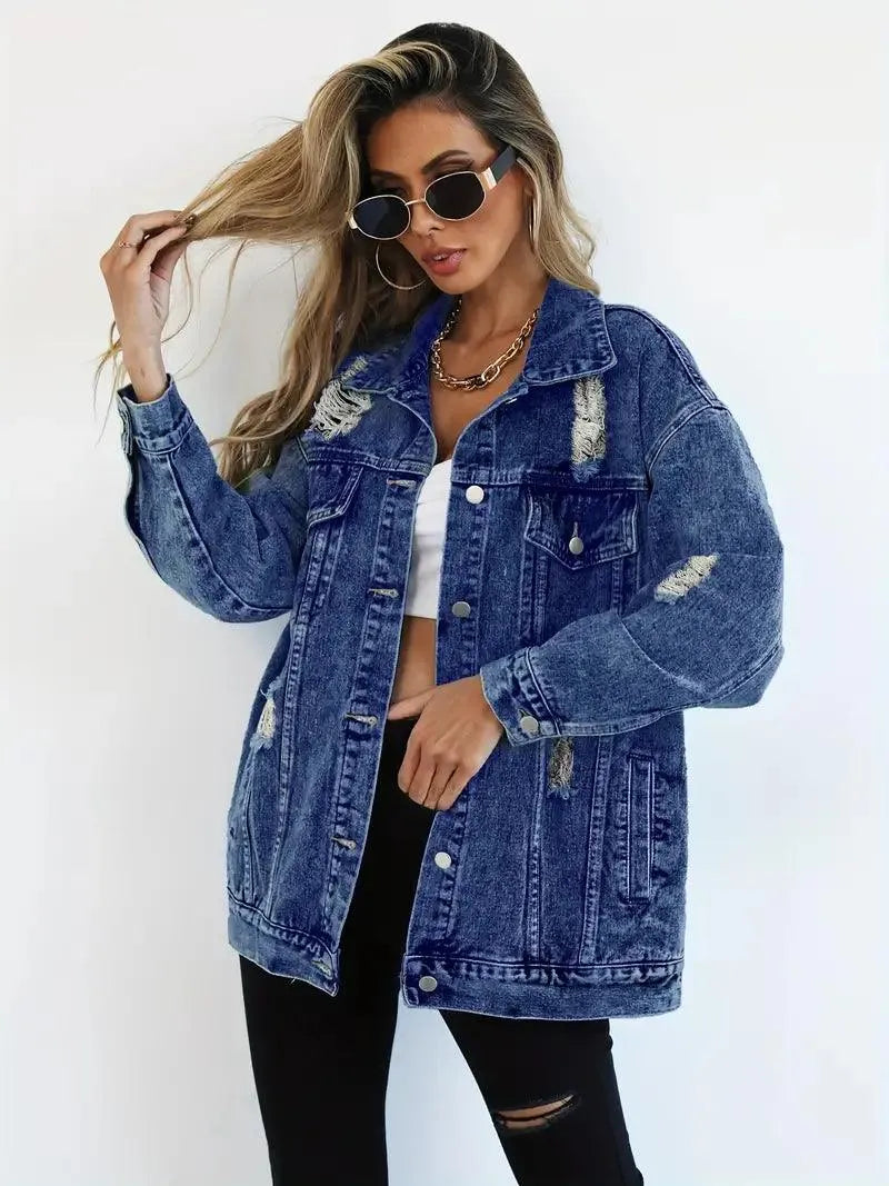 Vandtæt og foret oversized damejeansjakke med hætte – Efterårsmagi Talia