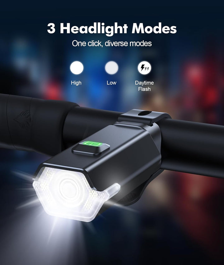 Genopladeligt cykellygtesæt med 3+6 tilstande og sidelys – RoadBeam