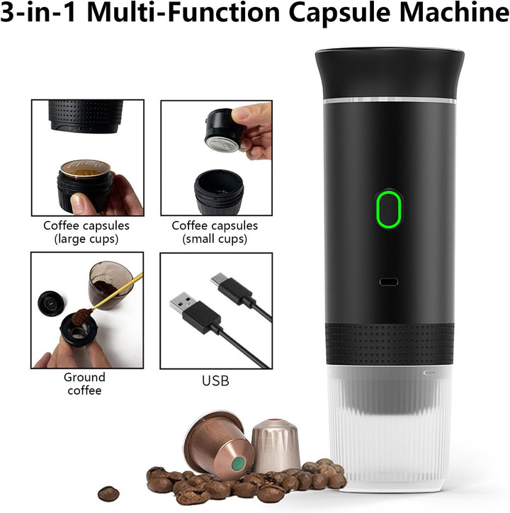 Bærbar 3-i-1 Espresso-kaffemaskine med genopladeligt batteri – Raverno