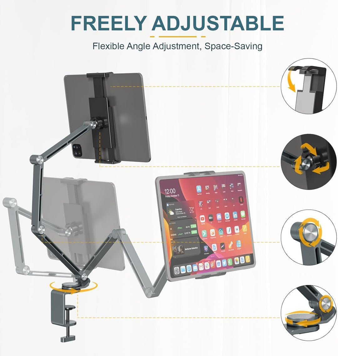 Justerbar aluminium tabletbordstativ med 360° rotation – Movaro