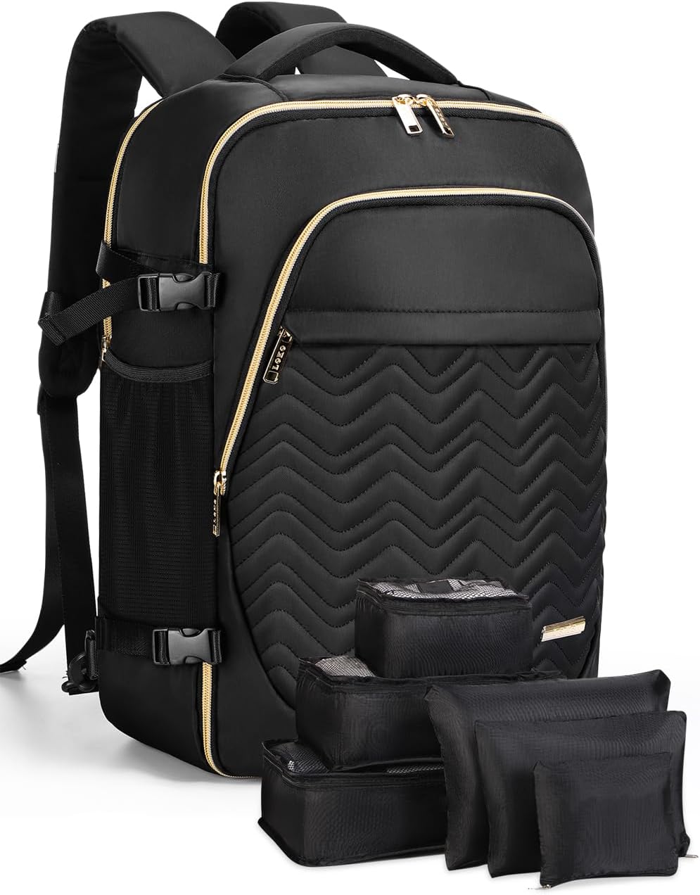 40 L flyvenlig rejsetrolley med 6 pakkekuber og laptoplomme