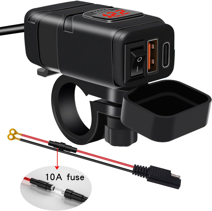 Motorcykel USB & Type-C Hurtigoplader med Voltmeter – Drayvik