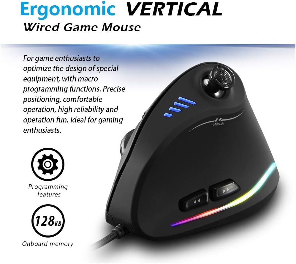 Vertikal RGB gamingmus med joystick og 11 programmerbare knapper – Kryvos
